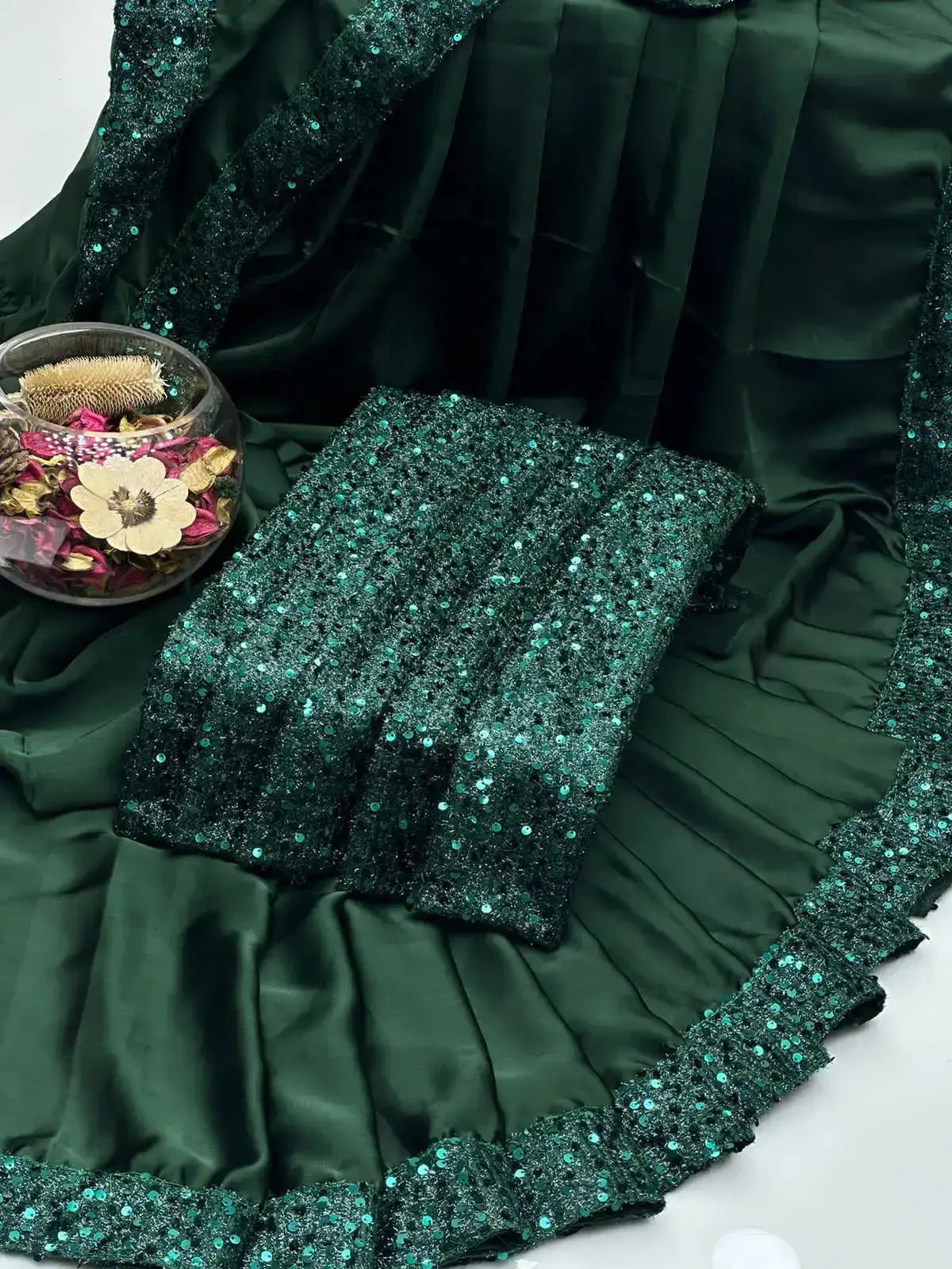 Shamoz Silk saree unstiched 4 Side Sequence Border & Palla - Kamran Suiting